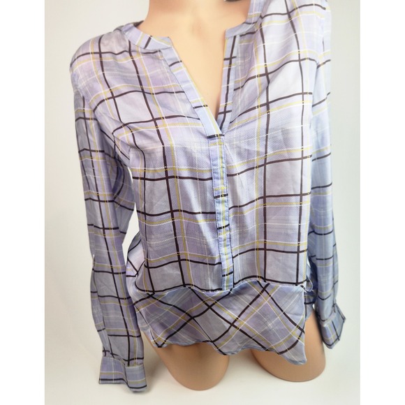 Sundance Silk Women's Plaid Print Long Sleeve Button Down Blouse Top - Picture 1 of 4